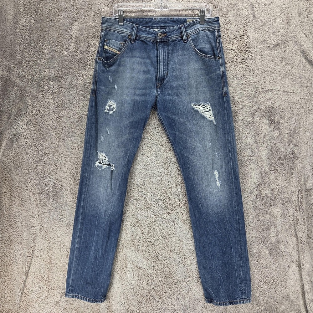 Diesel Jeans Mens 31x30 Blue Krayver Regular Slim Carrot Altered Hem R831I